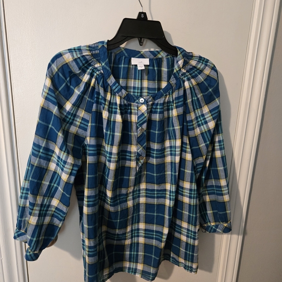 J. Jill Tops - J. Jill Women's Plaid Blouse in Blue and Yellow